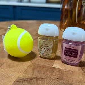Bath & Body Works Hand Sanitizer x 2 with Tennis ball holder.